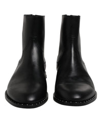 Dolce & Gabbana Black Leather Logo Ankle Boots Studded Men's Shoes