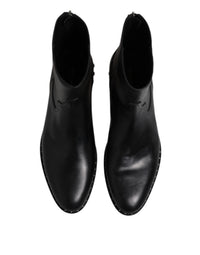 Dolce & Gabbana Black Leather Logo Ankle Boots Studded Men's Shoes