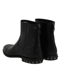 Dolce & Gabbana Black Leather Logo Ankle Boots Studded Men's Shoes