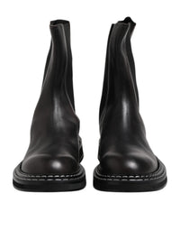 Dolce & Gabbana Black Leather Mid Calf Boots Flats Men's Shoes