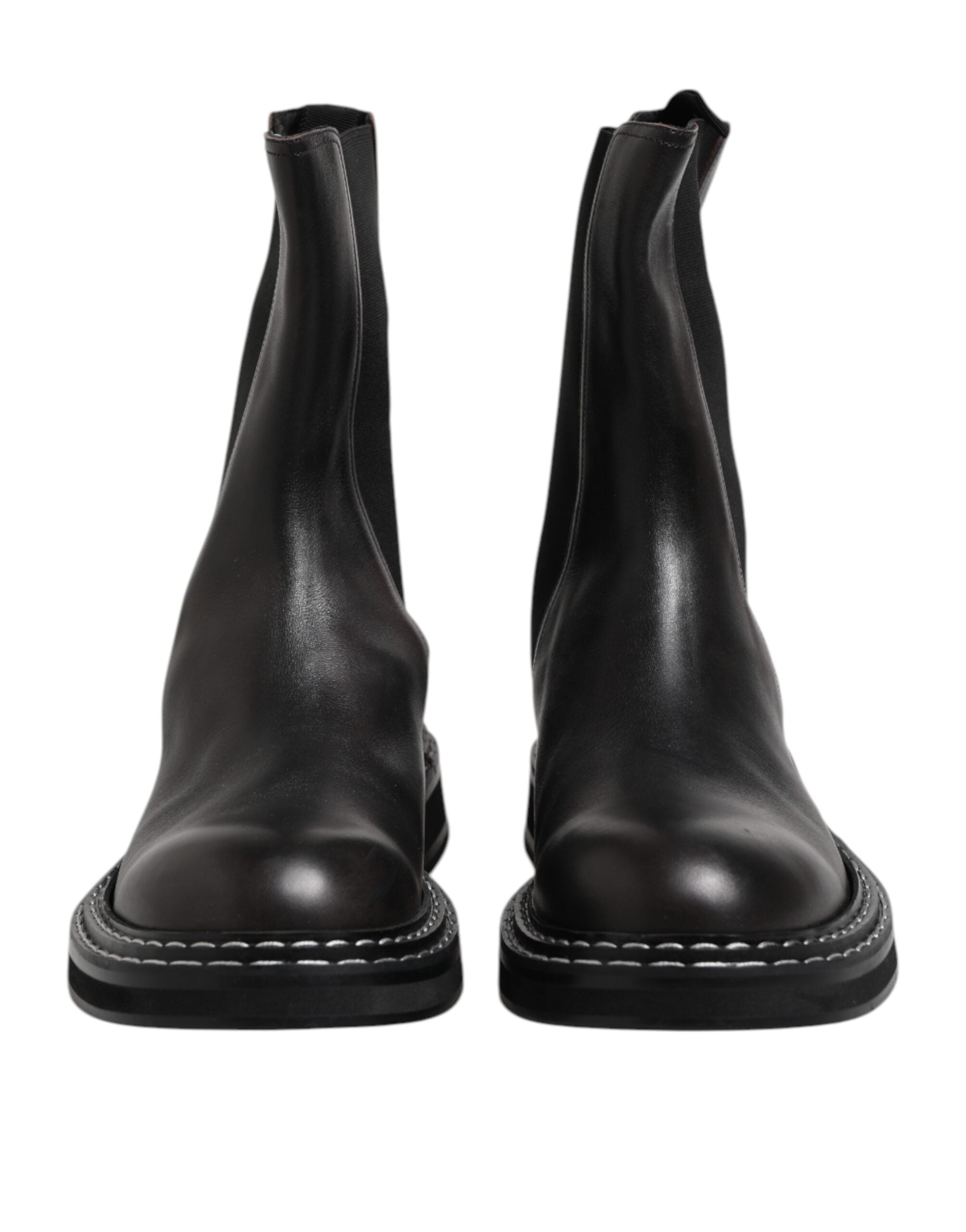 Dolce & Gabbana Black Leather Mid Calf Boots Flats Men's Shoes
