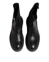 Dolce & Gabbana Black Leather Mid Calf Boots Flats Men's Shoes