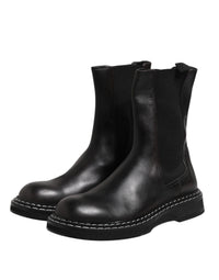 Dolce & Gabbana Black Leather Mid Calf Boots Flats Men's Shoes