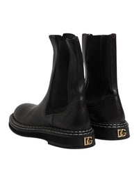 Dolce & Gabbana Black Leather Mid Calf Boots Flats Men's Shoes