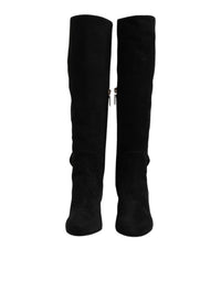 Dolce & Gabbana Black Suede Leather Knee High Boots Women's Shoes