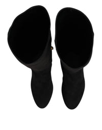 Dolce & Gabbana Black Suede Leather Knee High Boots Women's Shoes