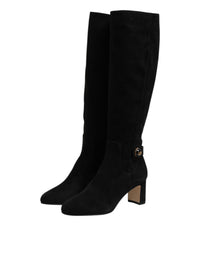 Dolce & Gabbana Black Suede Leather Knee High Boots Women's Shoes