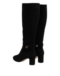 Dolce & Gabbana Black Suede Leather Knee High Boots Women's Shoes
