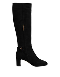 Dolce & Gabbana Black Suede Leather Knee High Boots Women's Shoes