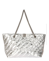 Balenciaga Womens Medium Metallized Quilted Crush Carry All Tote Bag