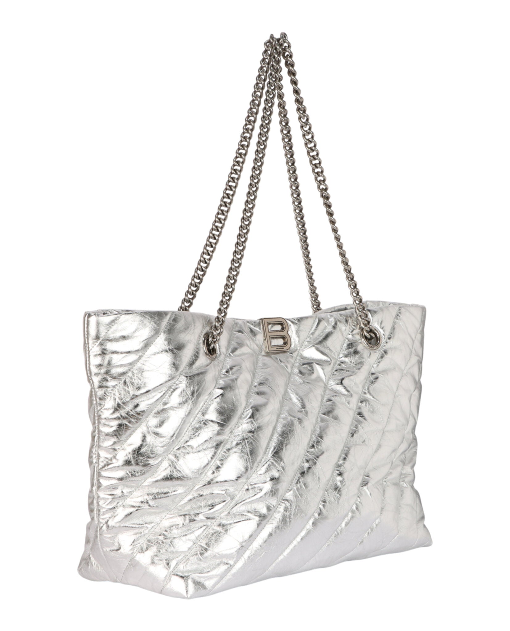 Balenciaga Womens Medium Metallized Quilted Crush Carry All Tote Bag