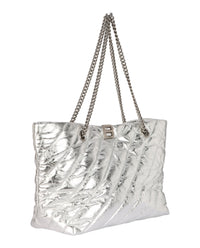 Balenciaga Womens Medium Metallized Quilted Crush Carry All Tote Bag