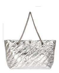 Balenciaga Womens Medium Metallized Quilted Crush Carry All Tote Bag