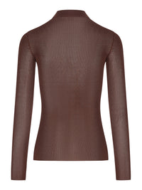 Saint Laurent Women Ribbed Silk Cassandre Top With A High Neck