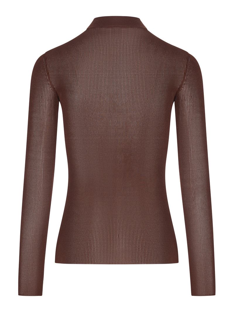 Saint Laurent Women Ribbed Silk Cassandre Top With A High Neck