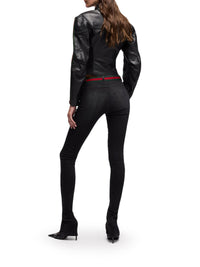 Gucci Women Leather Biker Jacket With Web Stripe