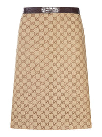 Gucci Gucci Women Gg Canvas Midi Skirt With Caiman Leather Inserts