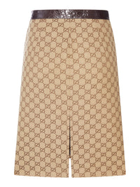 Gucci Gucci Women Gg Canvas Midi Skirt With Caiman Leather Inserts