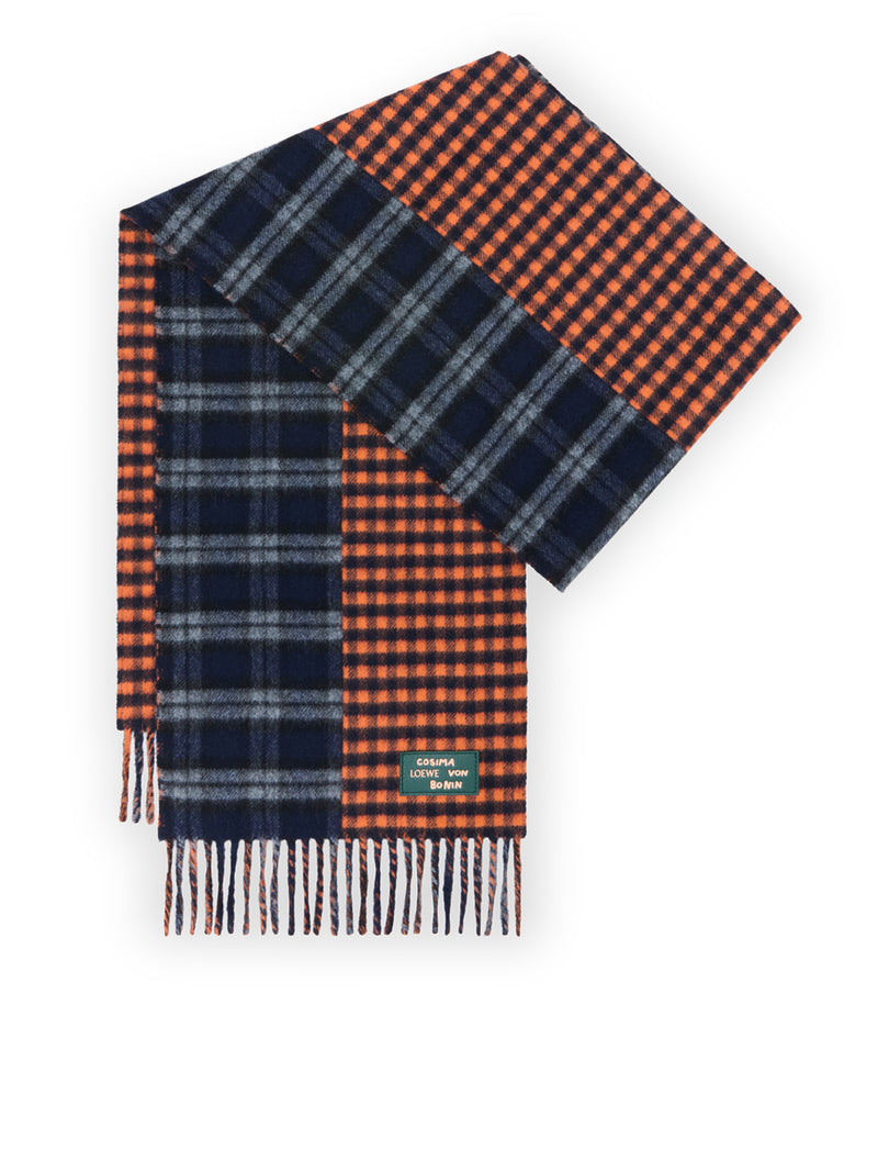 Loewe Women Jacquard Wool And Cashmere Blend Scarf With Checked Pattern