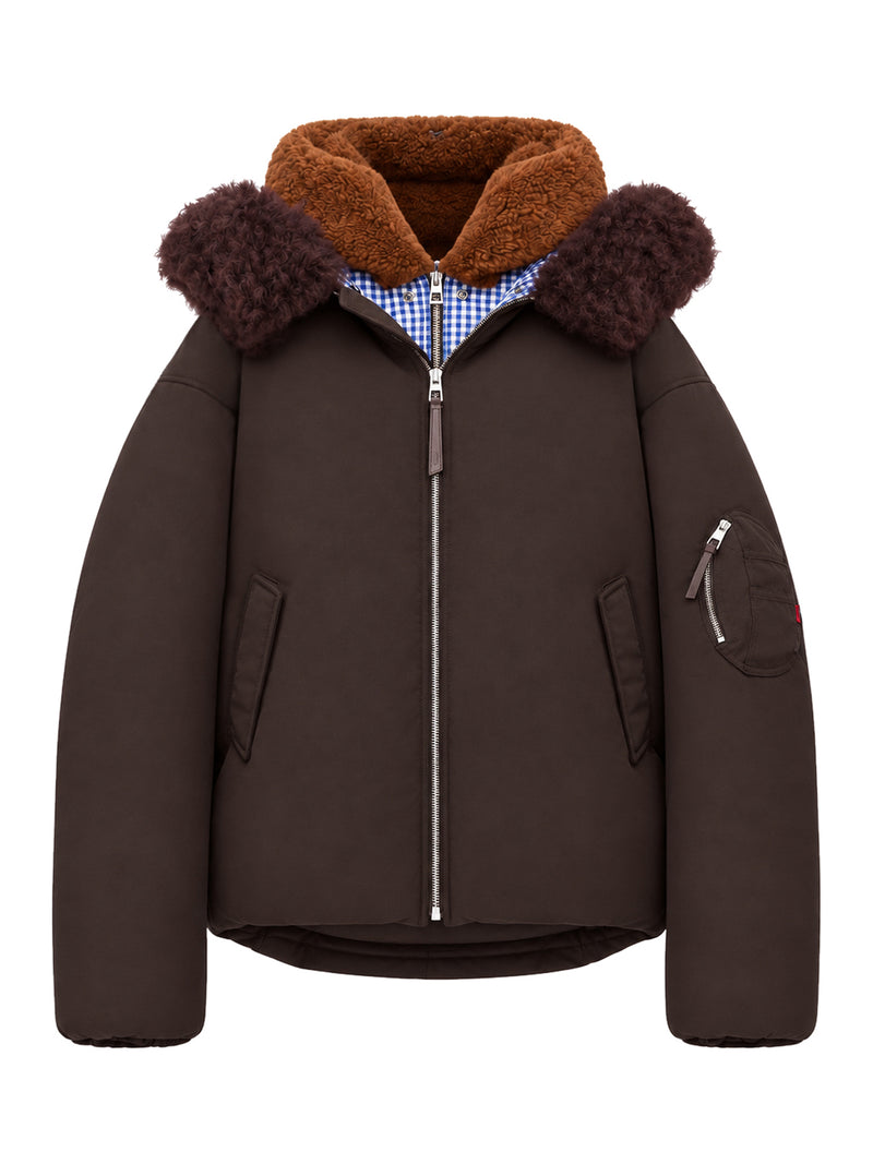Loewe Men Technical Coating Bomber Jacket With Double Layer Construction And Checked Back