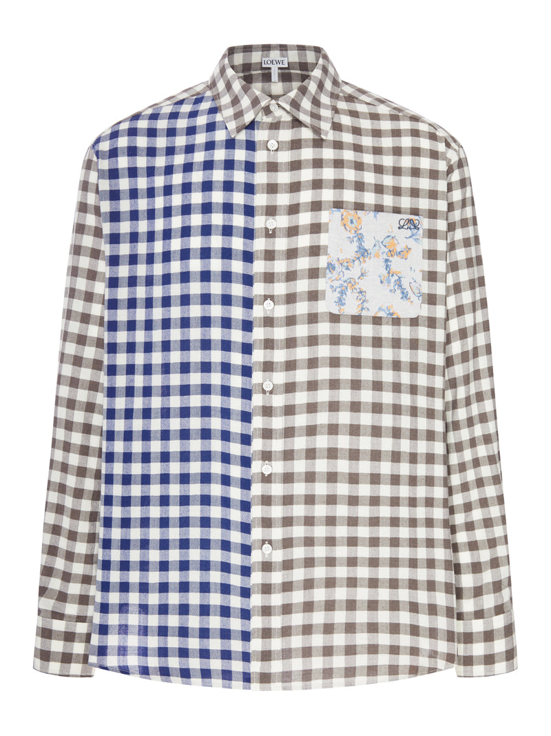 Loewe Loewe Men Wool-Cotton Blend Flannel Shirt With Contrasting Patchwork Construction