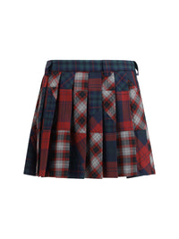 Miu Miu Women Pleated Patchwork Tartan Mini Skirt