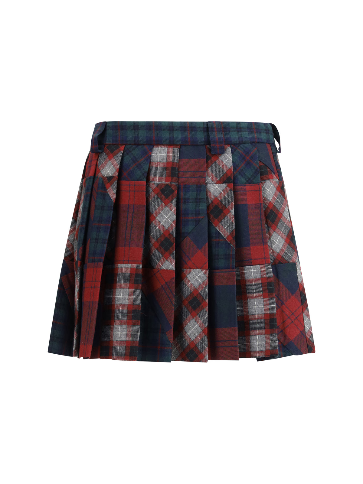 Miu Miu Women Pleated Patchwork Tartan Mini Skirt