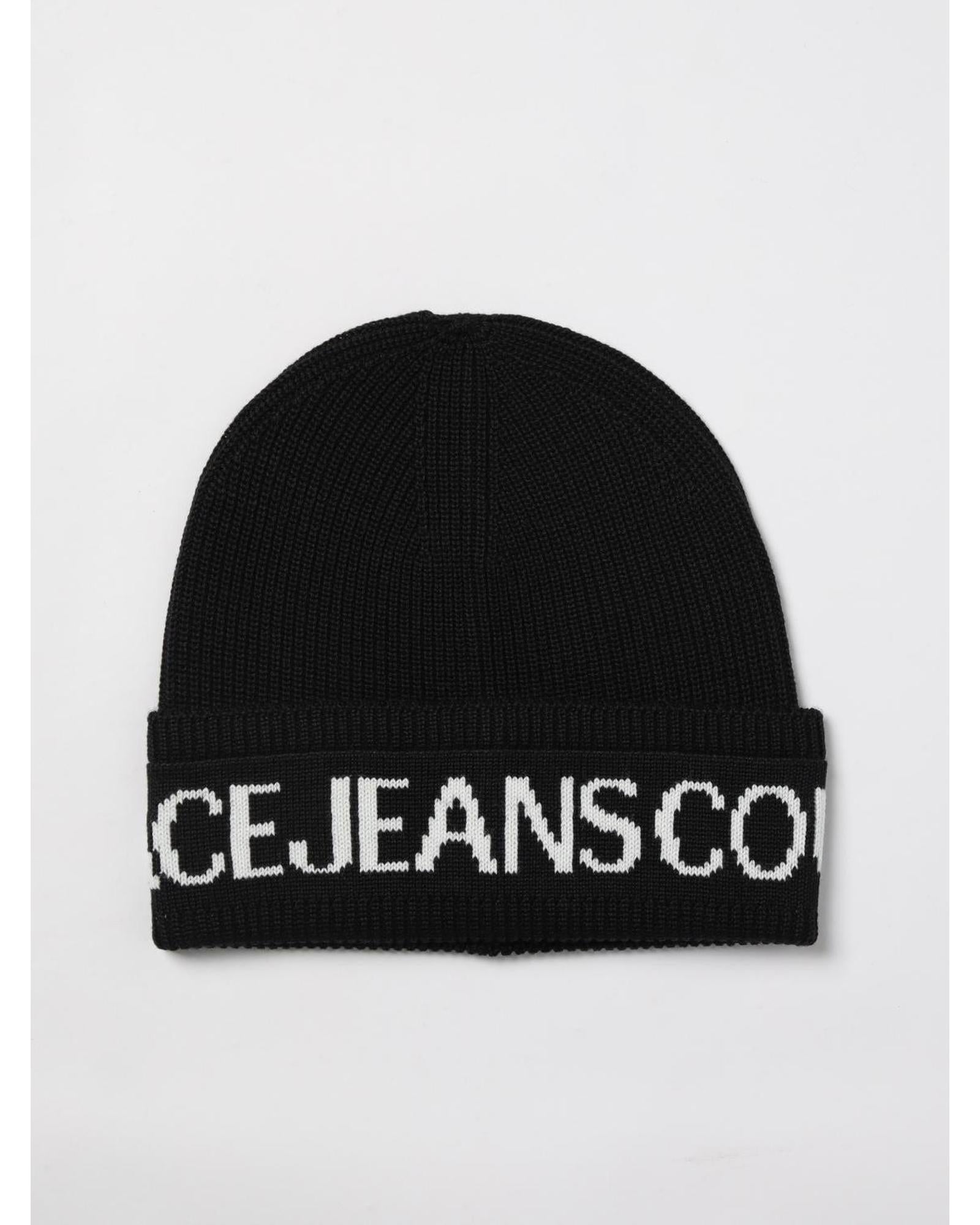 Versace Jeans Couture Rib Knit Beanie Hat Men Black One Size Black