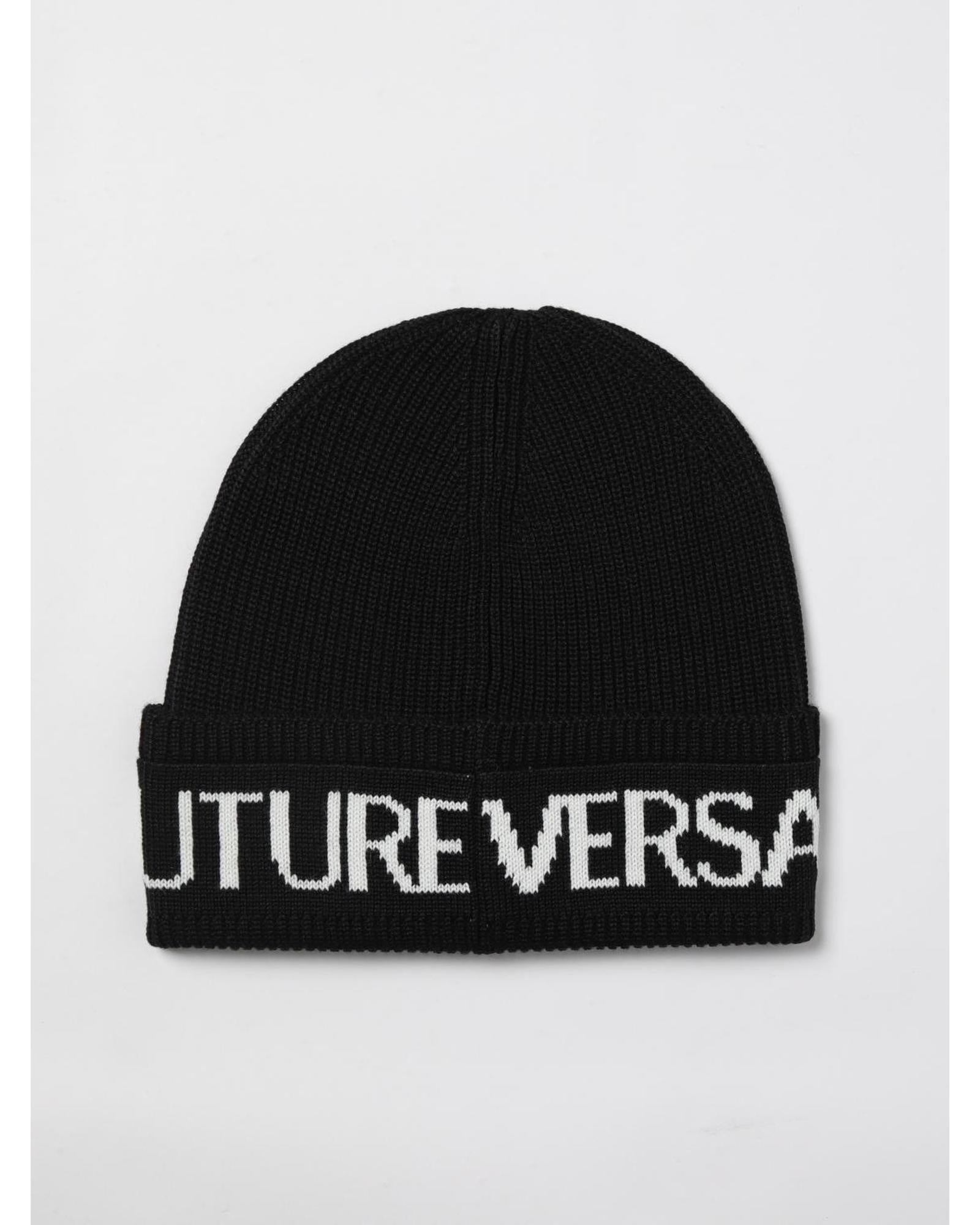 Versace Jeans Couture Rib Knit Beanie Hat Men Black