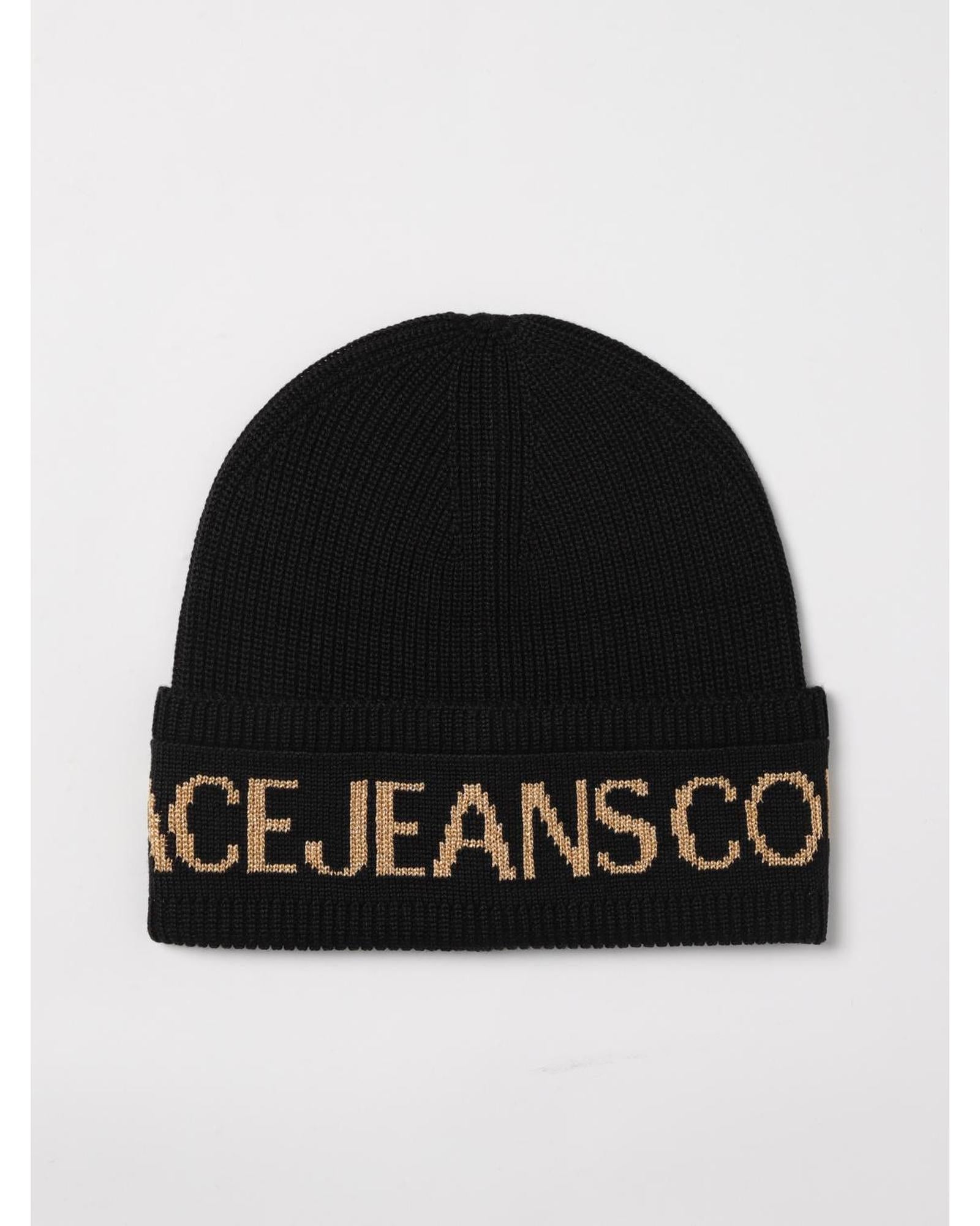 Versace Jeans Couture Rib Knit Beanie with Logo Men Black Hats