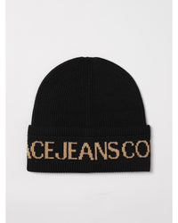 Versace Jeans Couture Rib Knit Beanie with Logo Men Black Hats