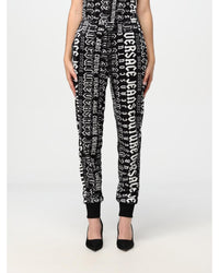 Versace Jeans Couture Velour Pants Logo Print Women Black Regular 6 (S) Black