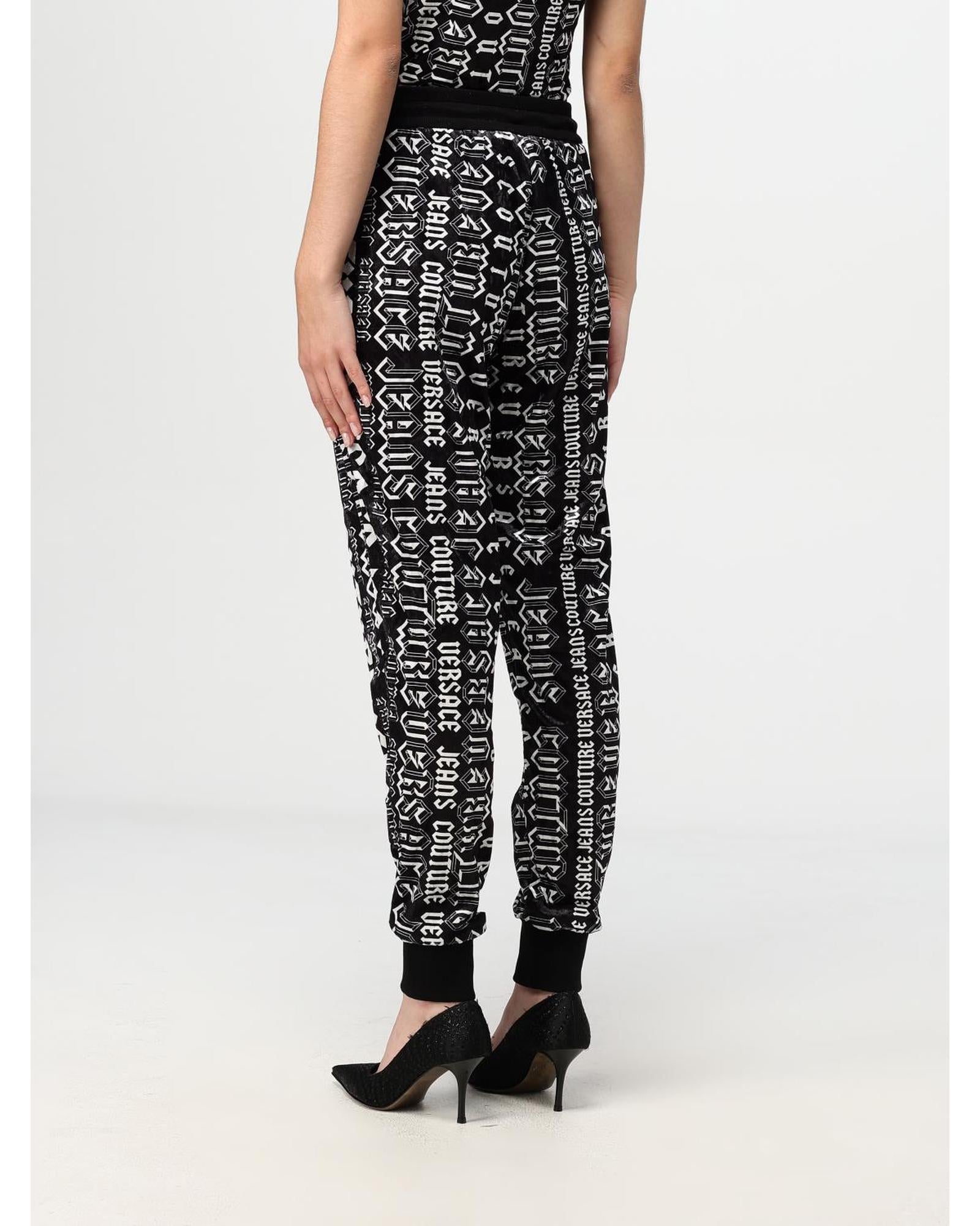 Versace Jeans Couture Velour Pants Logo Print Women Black