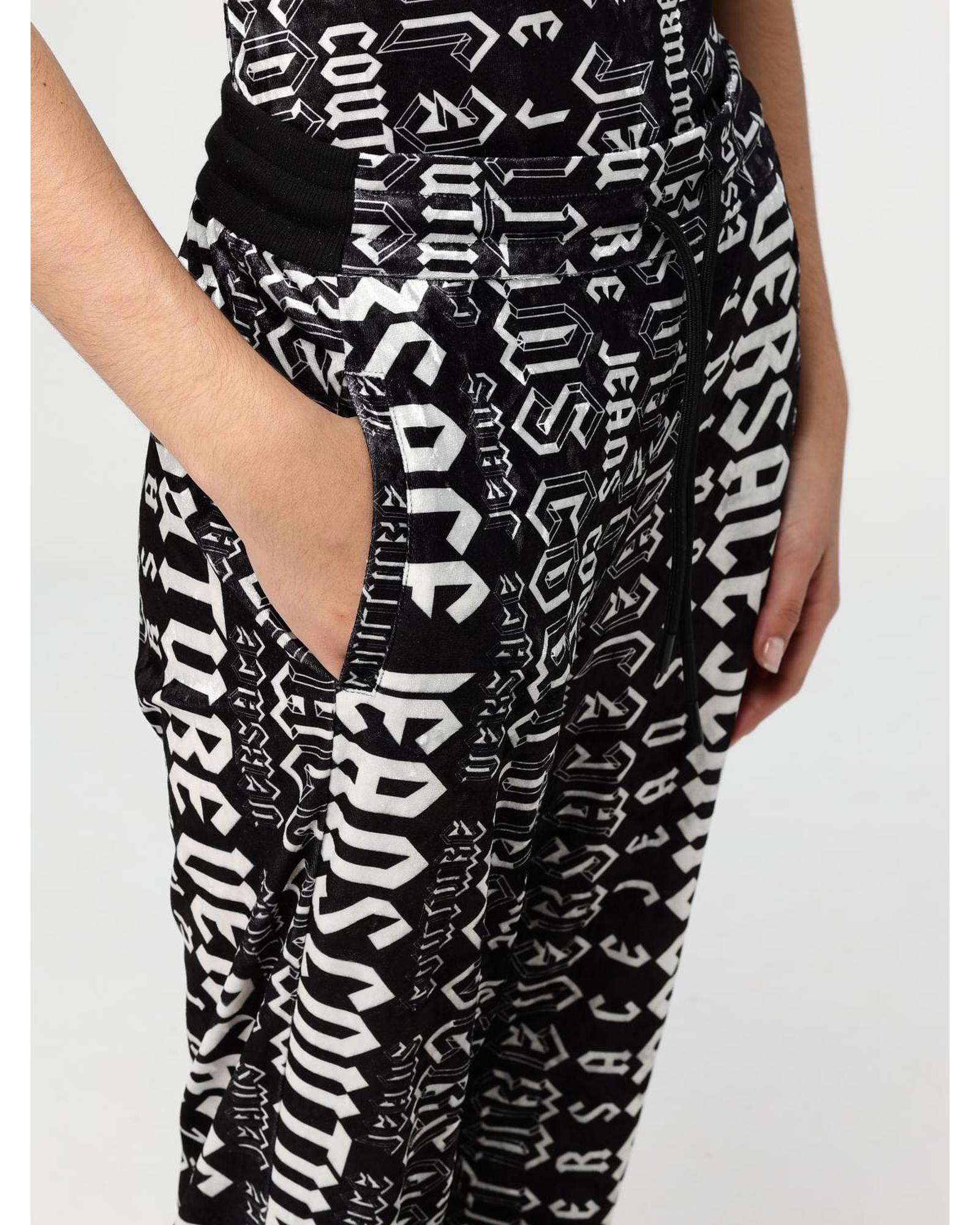 Versace Jeans Couture Velour Pants Logo Print Women Black
