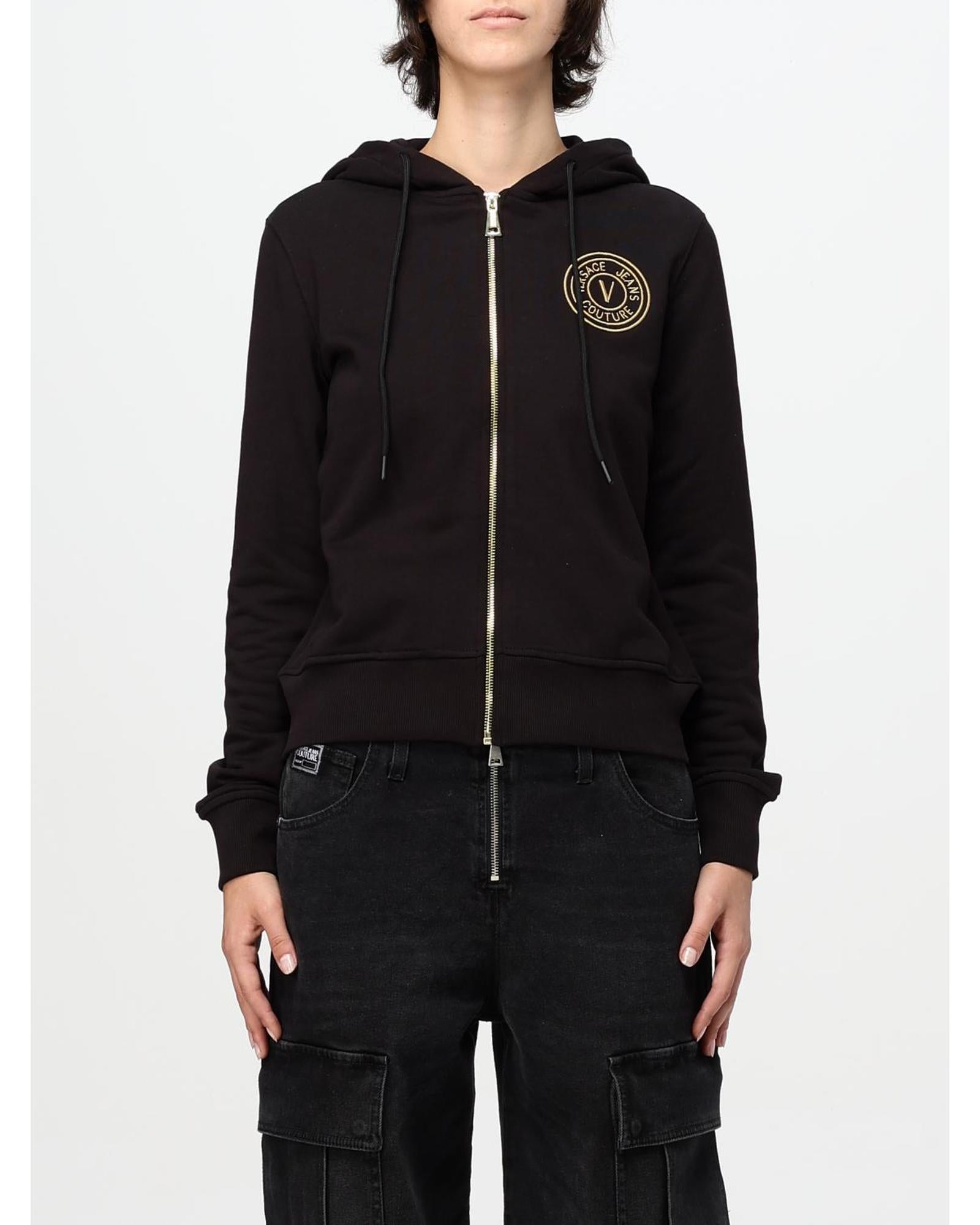 Versace Jeans Couture ZipUp Hoodie with Logo Women Black Sweatshirts