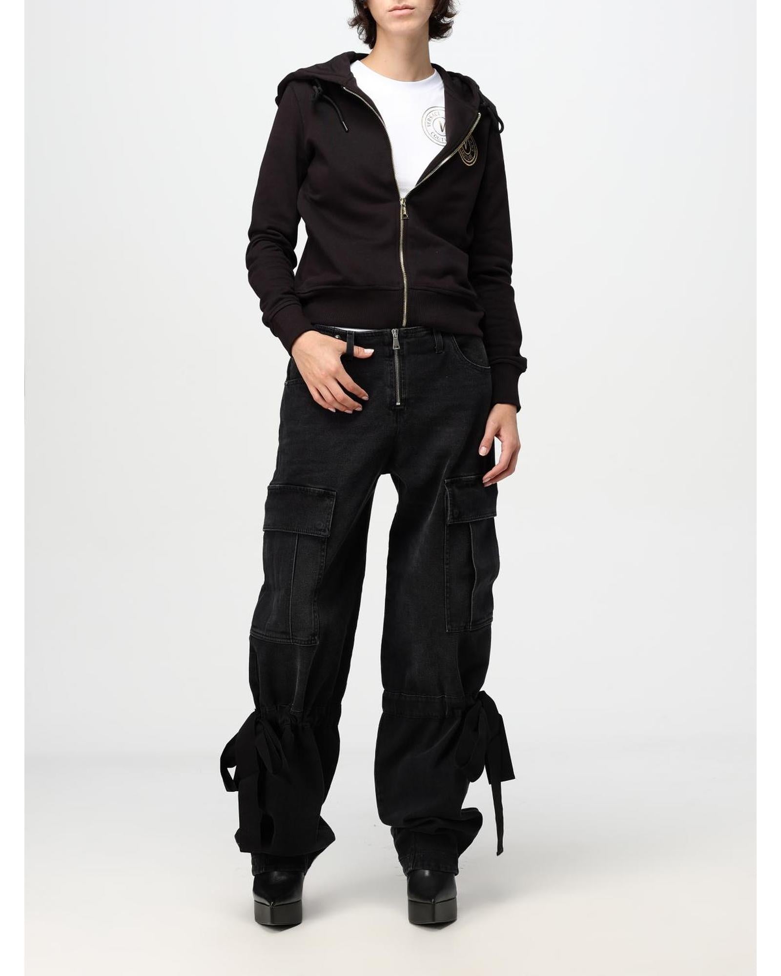 Versace Jeans Couture ZipUp Hoodie with Logo Women Black Sweatshirts