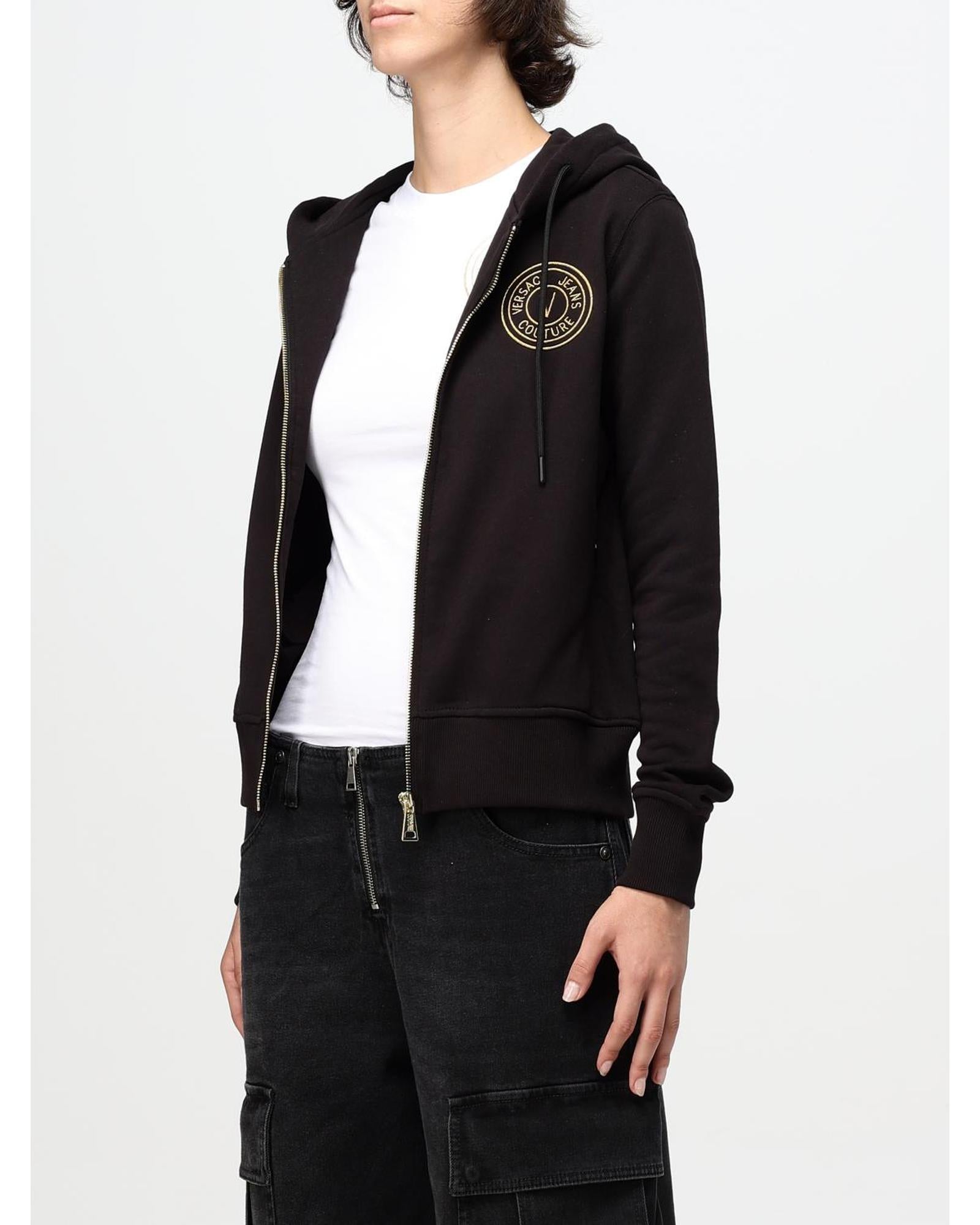 Versace Jeans Couture ZipUp Hoodie with Logo Women Black Sweatshirts