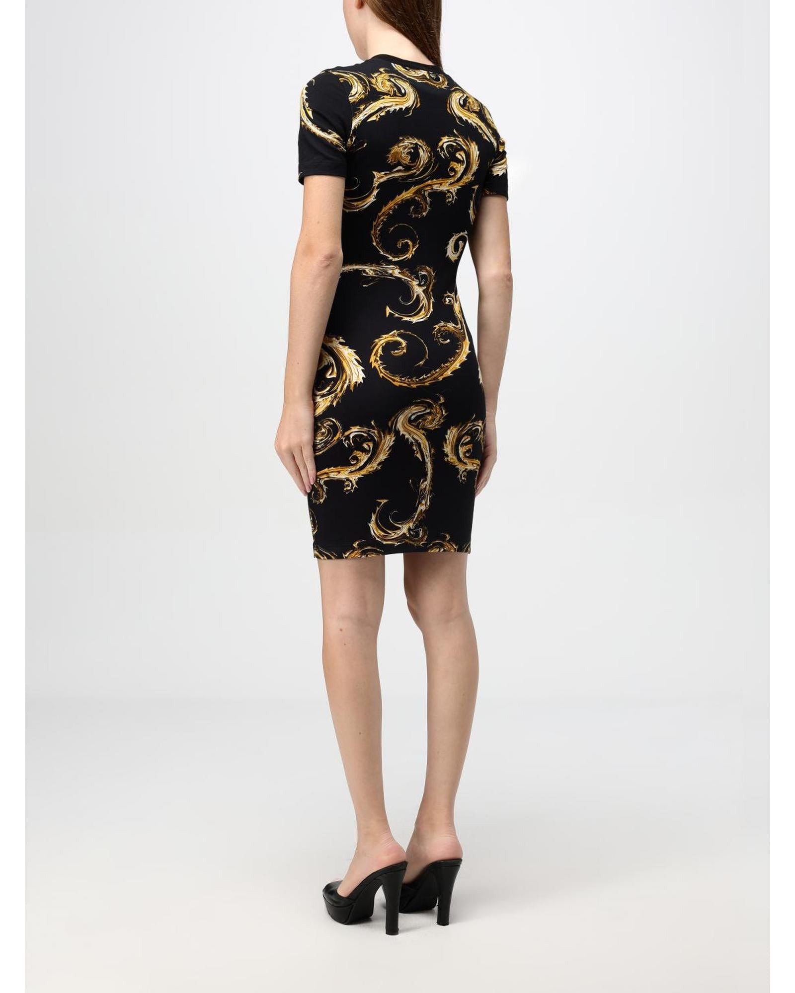 Versace Jeans Couture Baroque Print Bodycon Mini Dress Women Black Dresses