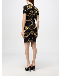 Versace Jeans Couture Baroque Print Bodycon Mini Dress Women Black Dresses