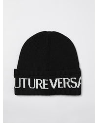 Versace Jeans Couture Ribbed Knit Beanie with Logo Band Women Black Hats