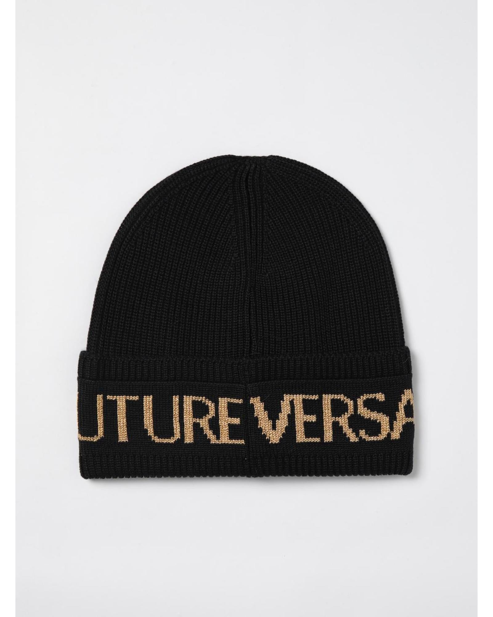 Versace Jeans Couture Wool Beanie with Logo Women Black Hats One Size Black