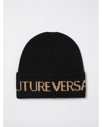 Versace Jeans Couture Wool Beanie with Logo Women Black Hats One Size Black