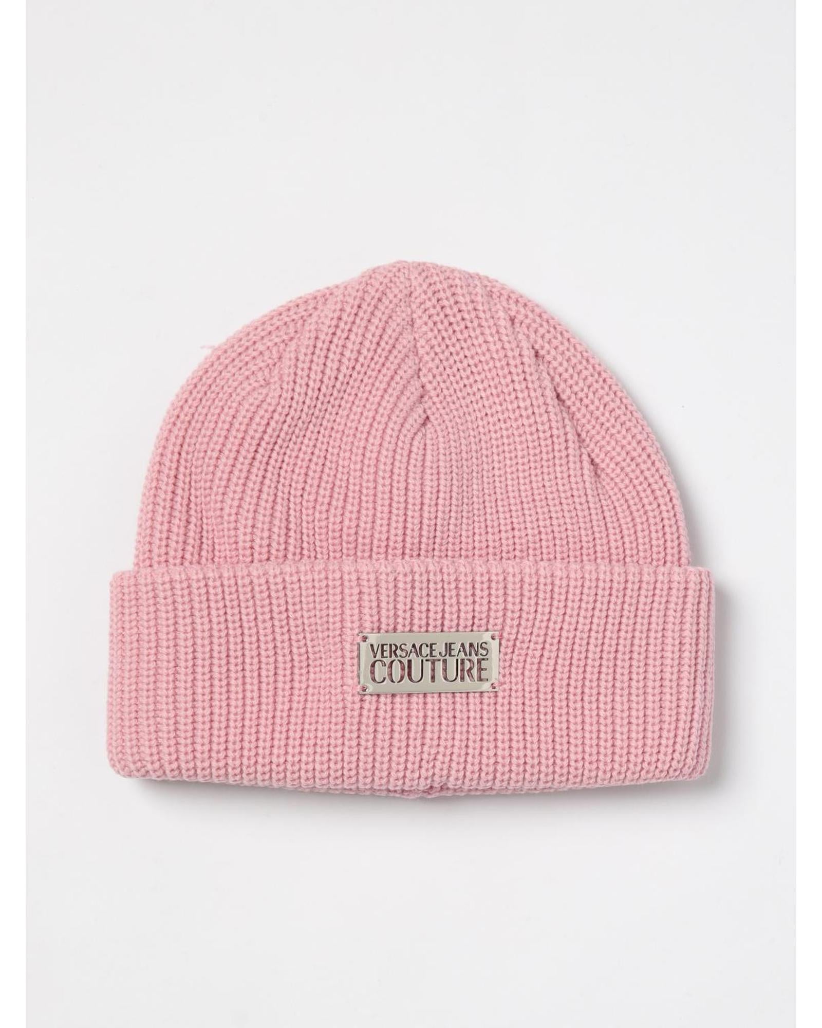 Versace Jeans Couture Knitted Beanie Logo Patch Women Pink Hats One Size Pink