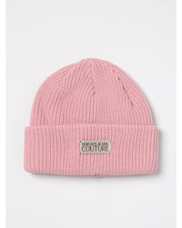 Versace Jeans Couture Knitted Beanie Logo Patch Women Pink Hats One Size Pink