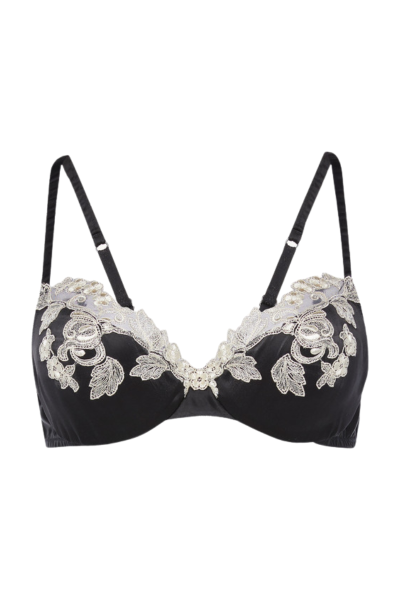 La Perla Silk Underwired Bra In Black With Ivory Frastaglio Plm005123