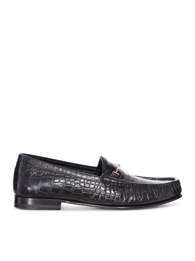 Tom Ford Tom Ford Men Crocodile Print Leather Moccasin With Metal Clip