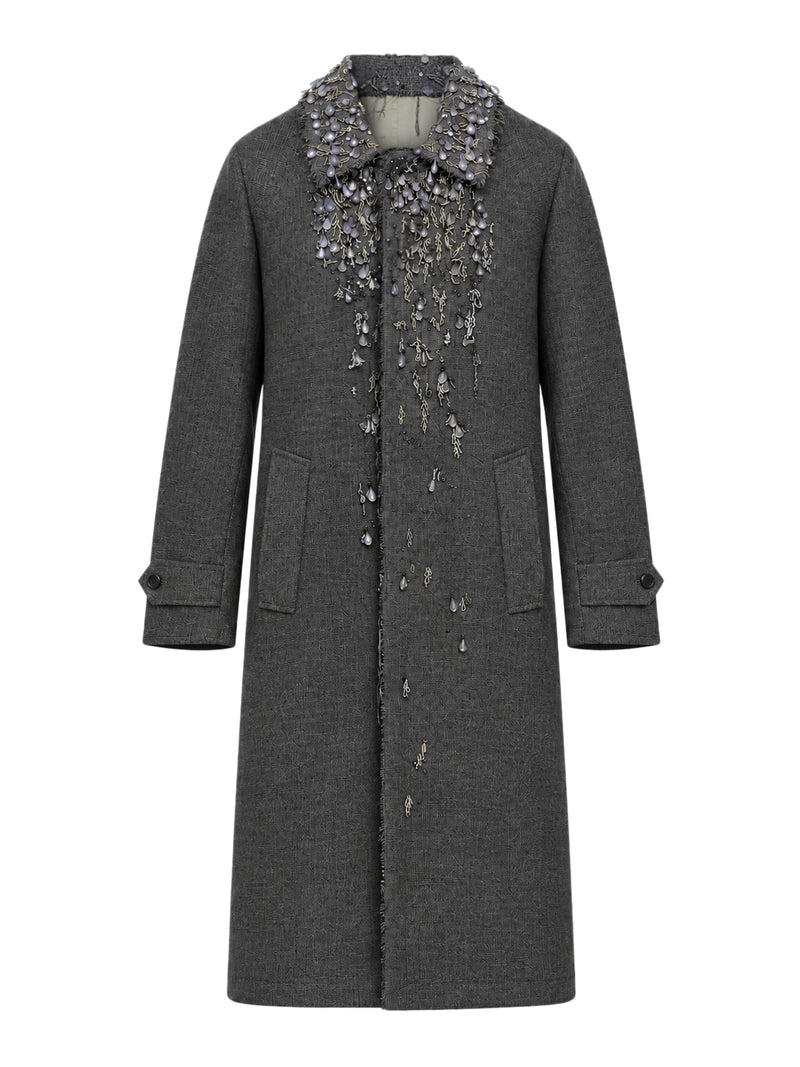 Prada Women Single-Breasted Overcoat In Mouliné Prince Of Wales Check And Embroidered Twill