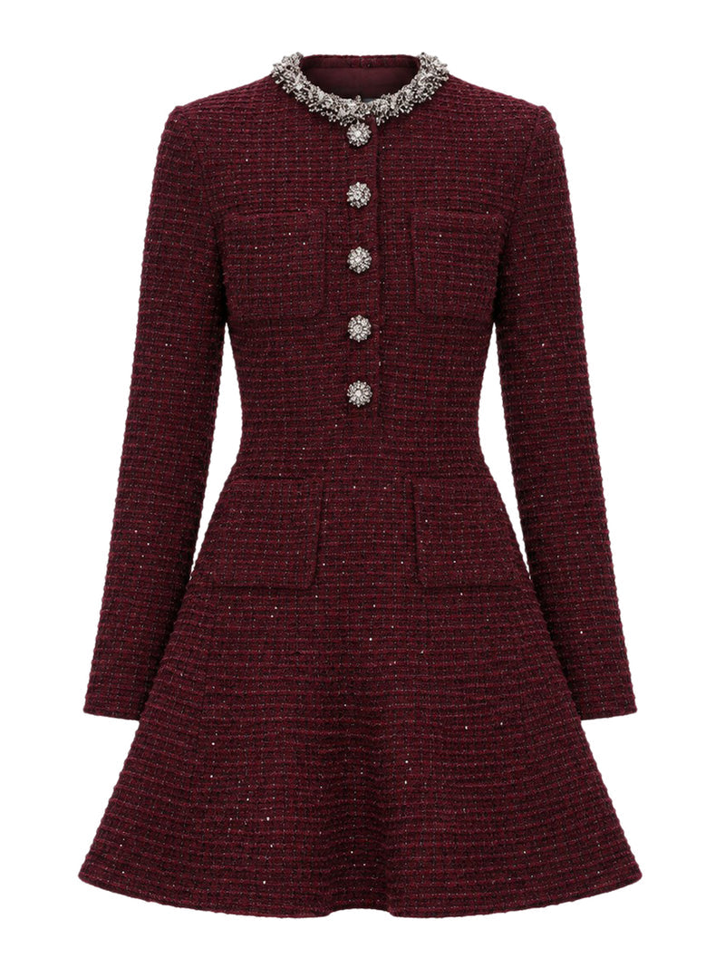 Self-portrait Self-Portrait Women Bordeaux Knitted Mini-Dress With Embellishments