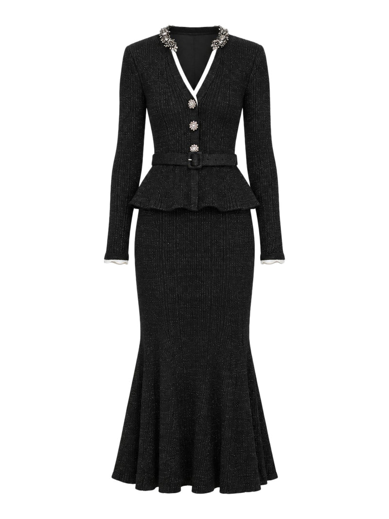 Self-Portrait Women Black Ribbed Knit Midi Dress With Lurex