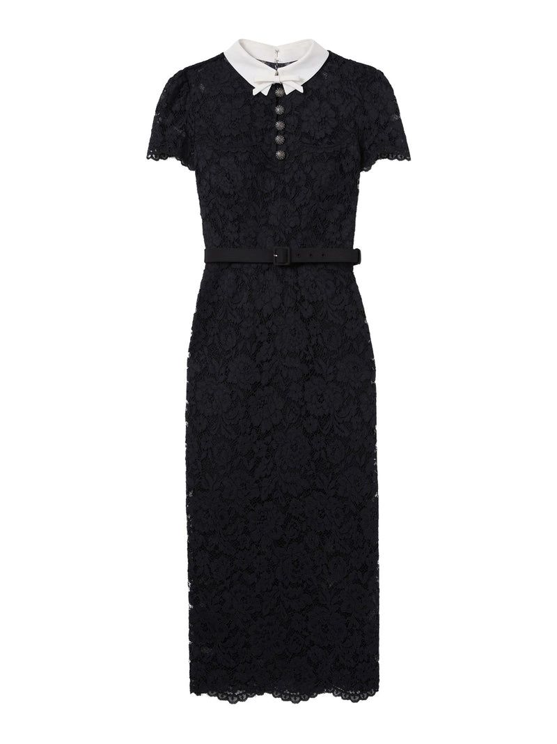 Self-portrait Self-Portrait Women Black Lace Midi Dress With Contrasting Collar